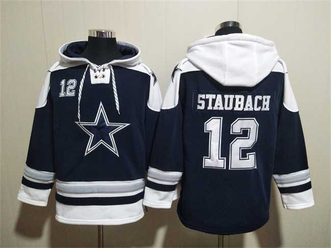 Men's Dallas Cowboys #12 Roger Staubach Navy Ageless Must-Have Lace-Up Pullover Hoodie,We sell and wholesale Men's Dallas Cowboys #12 Roger Staubach Navy Ageless Must-Have Lace-Up Pullover Hoodie on line form chian!